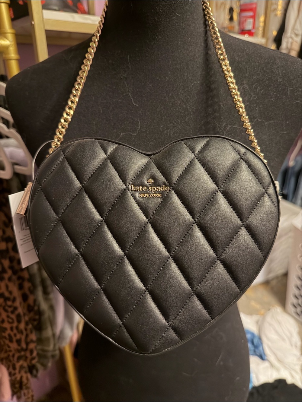 NWT Kate Spade Quilted Love Shack Heart Crossbody - Black Leather